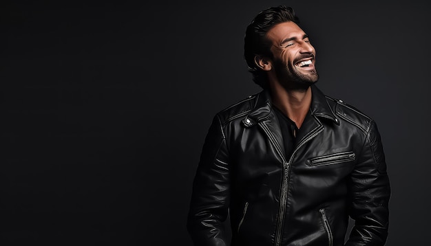 man in a leather biker suit smiling