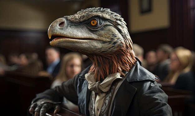 Photo man in leather jacket and dinosaur mask