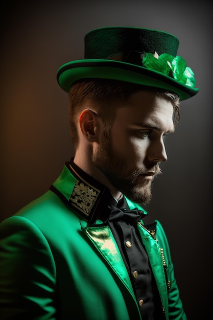 A man in a leprechaun hat with a shamrock on his hat