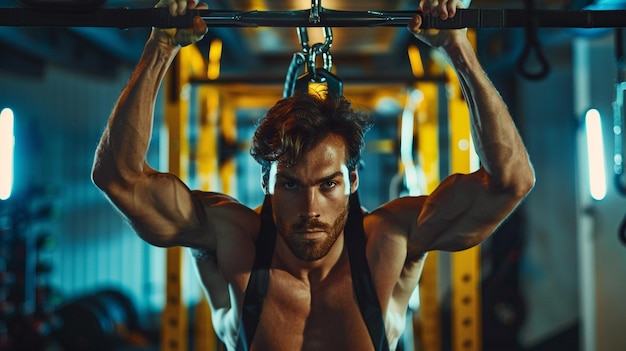 a man lifts a barbell with the words quot on it