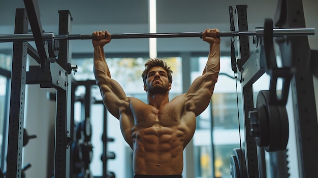 a man lifts weights in a gym with the words  bodybuilding