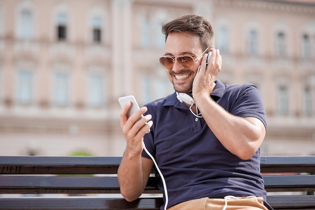 Photo man listening to music