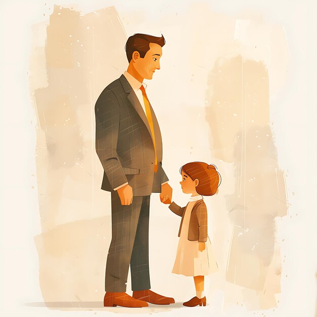 a man and a little girl are standing in front of a wall that says  the little girl is