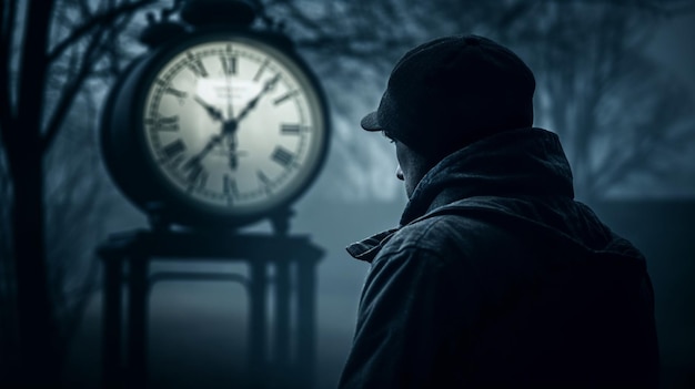 A man looking at a clock