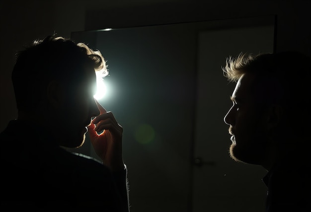 Man looking at his reflection in a mirror worried about hair loss