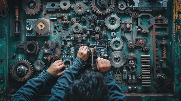 a man looking at a machine that has the hands on it