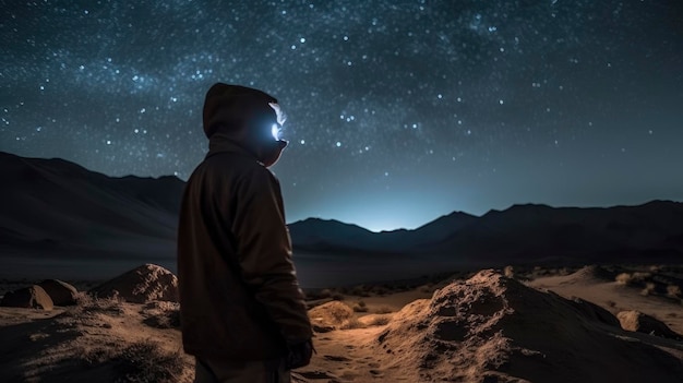 A man looking at the stars at night