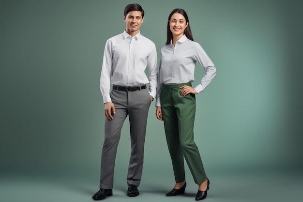 A man looks at a woman in a suit