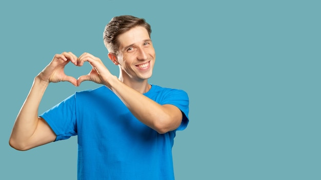 Man in love heart gesture affection feelings