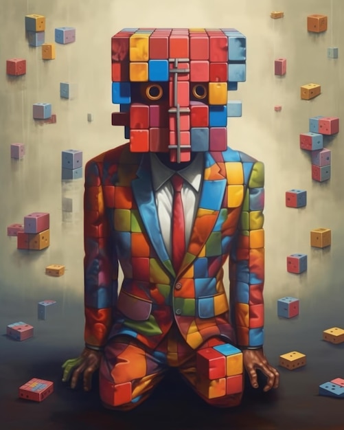 A man made of colored cubes