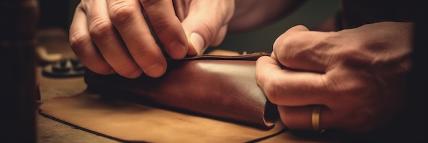 Man makes a leather wallet Generative AI