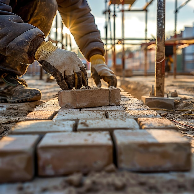 a man making a brick with a brick on it