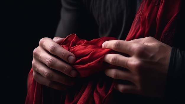 Man male hands hold a red female dress generative ai