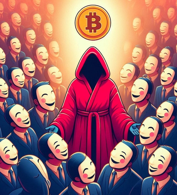 Photo a man in a mask holding a bitcoin coin