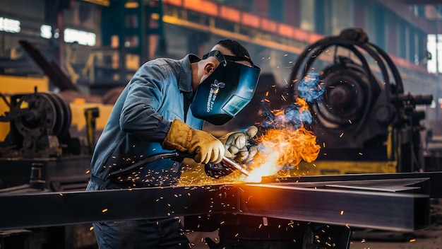 a man in a mask is working on a machine with a hammer