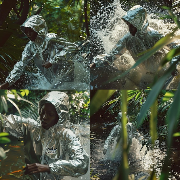 Photo a man in a mask walks through a jungle