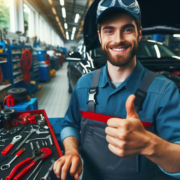 a man mechanic giving a thumbs up