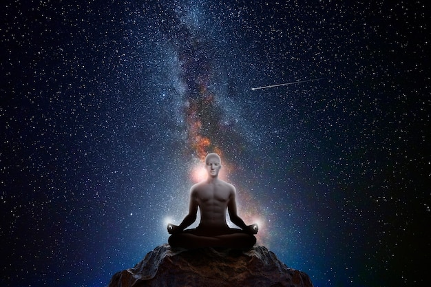 Man meditating with the universe