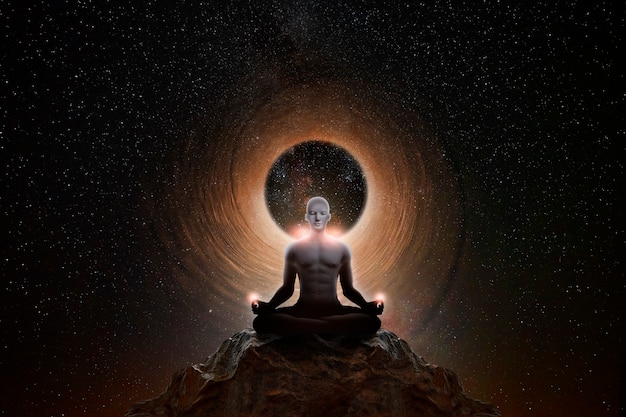 Man meditating with the universe