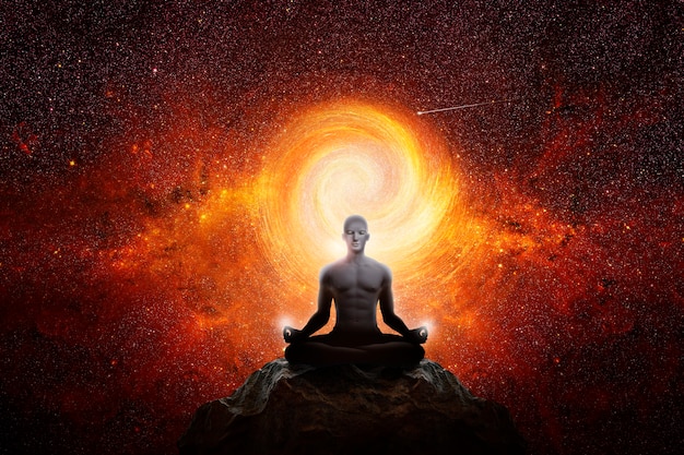 Man meditating with the universe