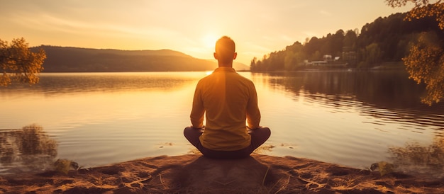 a man meditation with view panorama nature background