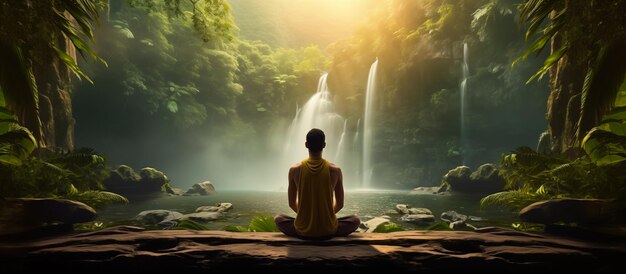 a man meditation with view panorama nature background