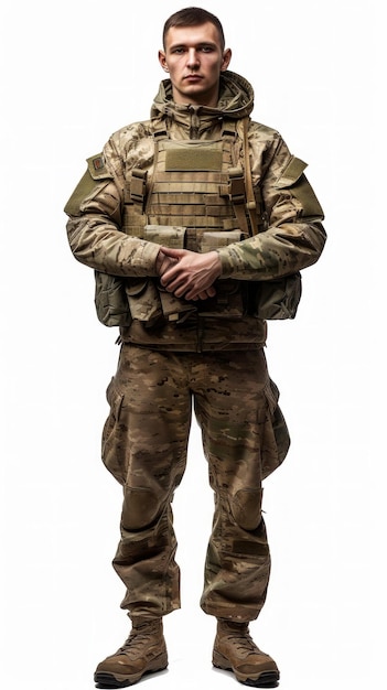 Man in Military Gear Standing With Arms Crossed