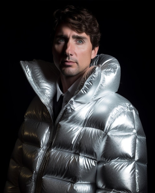 A man model with silver and white jacket