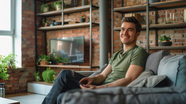 Photo a man in a modern living room