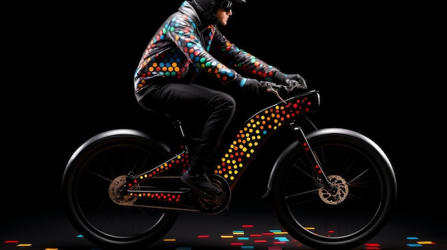 Photo a man on a multicolored electric bike