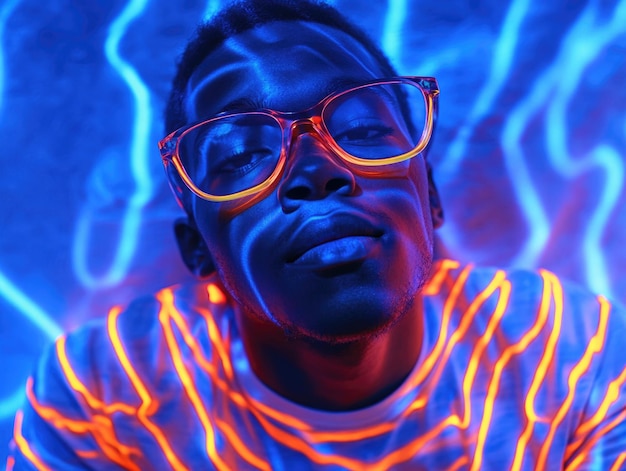 Photo man in neon glasses and striped shirt