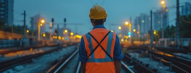 Man in Orange Safety Vest on Train Track