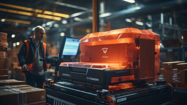 Man in an Orange Vest Standing in Front of a Machine