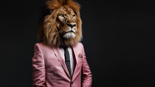 Photo a man in a pink suit with a lion39s head on his face