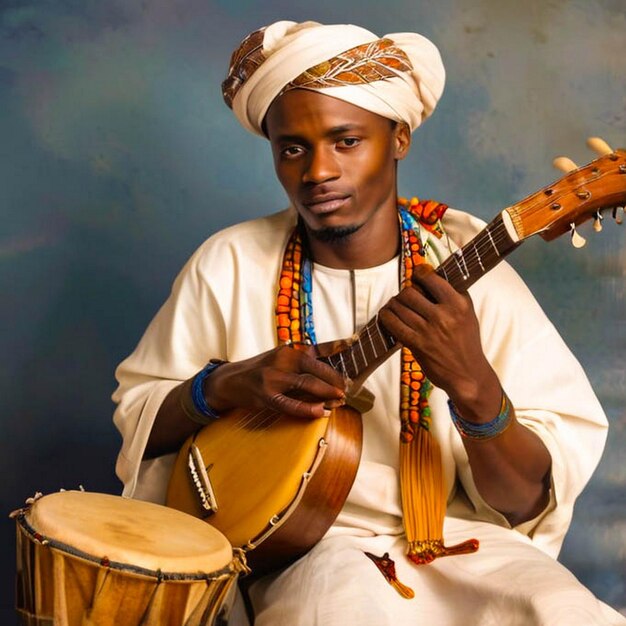 a man playing the drums with a band on his head