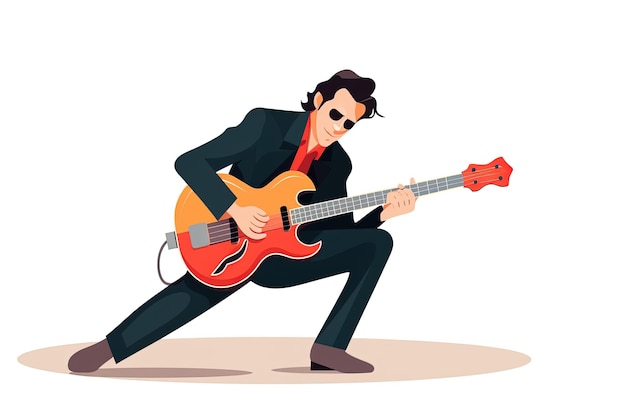 Man Playing Guitar on White Background Vector Illustration