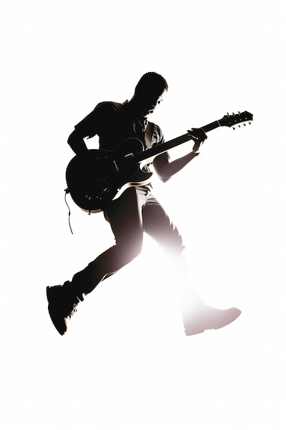 A man playing a guitar with a white background