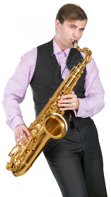 Photo man playing on a saxophone