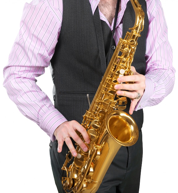 Photo man playing on a saxophone