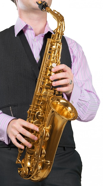 Photo man playing on a saxophone