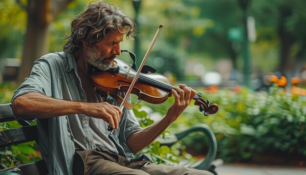 Photo a man playing a violin in a park