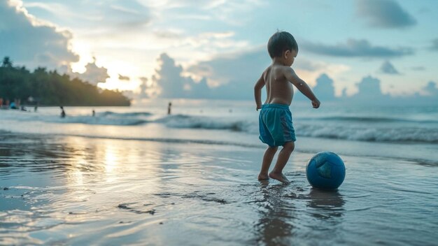 man playing with a ball on the beach