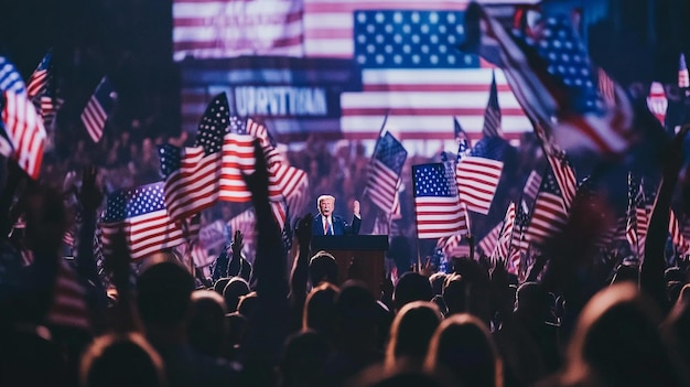 Photo a man at a podium with a flag in the background