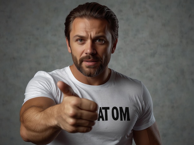 Photo a man pointing to the camera with a shirt that says im in white letters