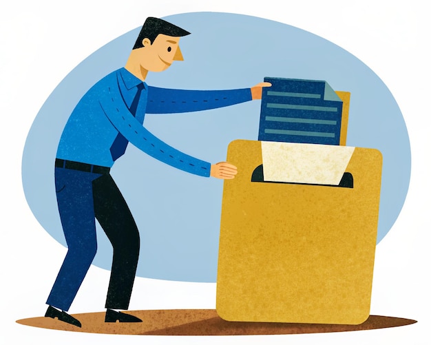 A man pointing to a document needing shredding