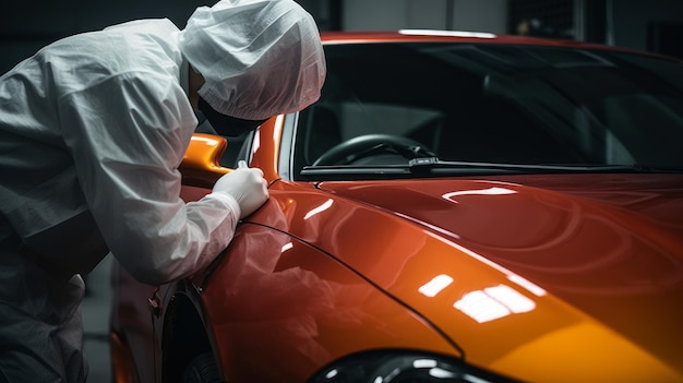 A man polishes a car Concept of manual labor craftsmanship or industry Generative AI