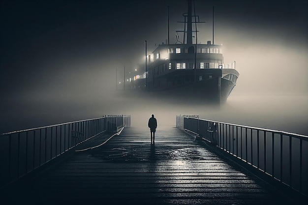 man in the port in the fog.