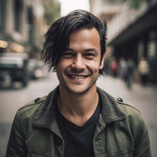 Man portrait black hair sharp face