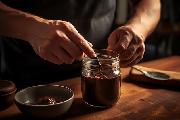 Man Pouring Rich Chocolate Mixture