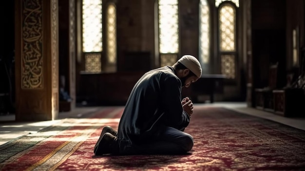 A man praying in a mosque in istanbul